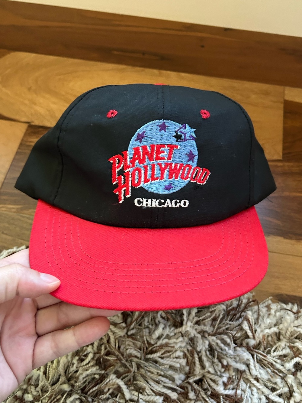 Vintage Planet Hollywood Chicago Adjustable Hat Made in USA Black and Red